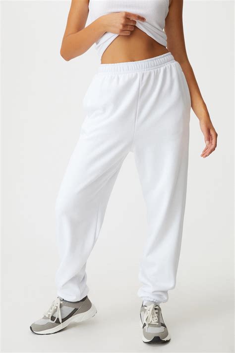 Track Pants White Cotton Fleece .